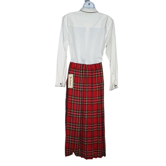 Vtg Bechamel Plaid Pleated Maxi Skirt Button Up Shirt Set Sz 12 Christmas Red - Picture 5 of 9